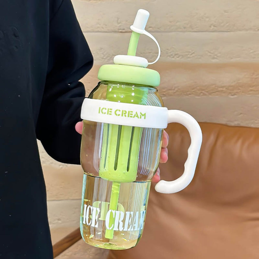 1300ml Plastic Bottle Cute Large Capacity Big Belly Cup with Straw and Tea Filter