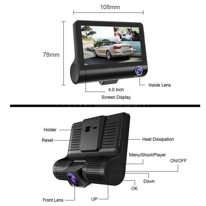 HD Triple Lens Universal Car DVR Dash Cam – Night Vision + Rear View | Drive Safer Now!