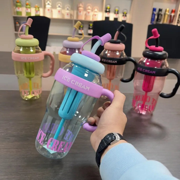 1300ml Plastic Bottle Cute Large Capacity Big Belly Cup with Straw and Tea Filter