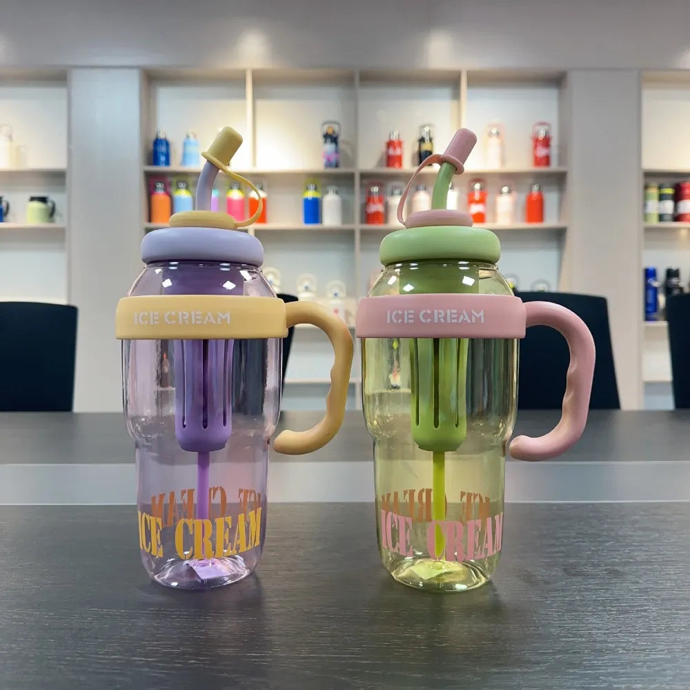 1300ml Plastic Bottle Cute Large Capacity Big Belly Cup with Straw and Tea Filter