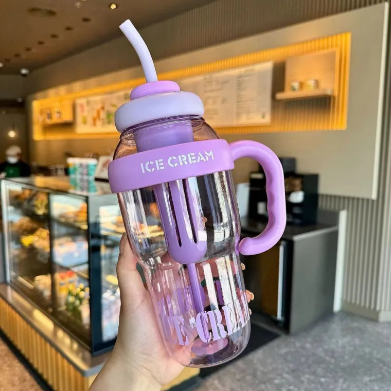 1300ml Plastic Bottle Cute Large Capacity Big Belly Cup with Straw and Tea Filter