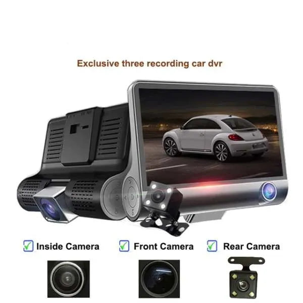 HD Triple Lens Universal Car DVR Dash Cam – Night Vision + Rear View | Drive Safer Now!